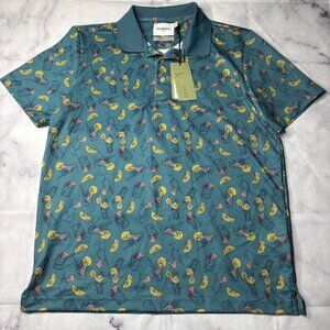 Goodfellow Blue Tropical Party Polo Shirt Mens Size Large New NWT Drinks L47